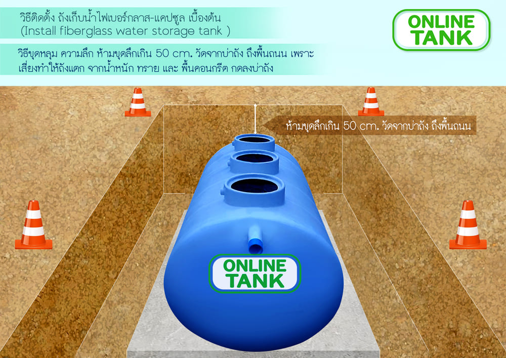 ติดตั้งถังเก็บน้ำใต้ดินไฟเบอร์กลาส 2000 ลิตร